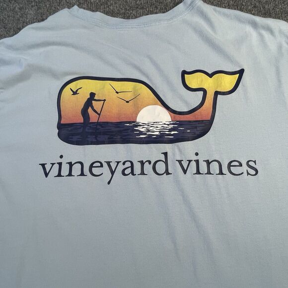 Vineyard Vines Shirt Mens Extra Large Blue Paddle Boarding Beach Water Sun Set - Picture 12 of 16